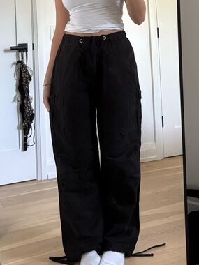 Wide Leg Cargo Pants - Black